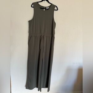Serra Olive Sleeveless Wide-Leg Jumpsuit with Drawstring Waist